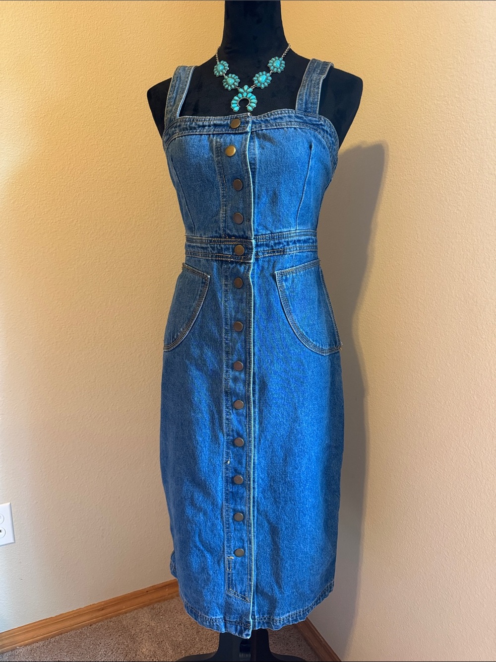 Vintage Blue Denim Button-Front Womens Dress Jeans